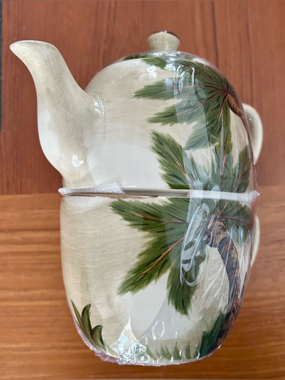 NWT Hand-Painted Palm Tree Ceramic Teapot & Cup Set - Kona Tabletops Unlimited - Picture 5 of 5